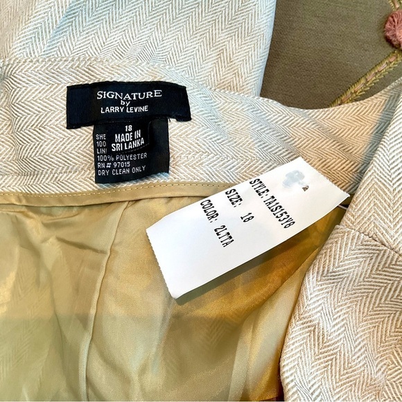 Larry Levine Pants Wide Leg High Rise Herringbone Cream Tan Plus NWT (18) - Picture 4 of 7